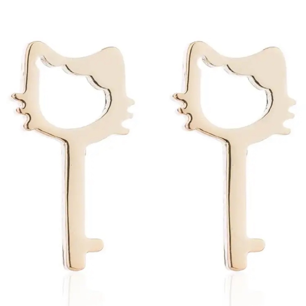 HELLO KITTY KEY  GOLD Stainless Steel Earrings with Gift Bag - Picture 5 of 7